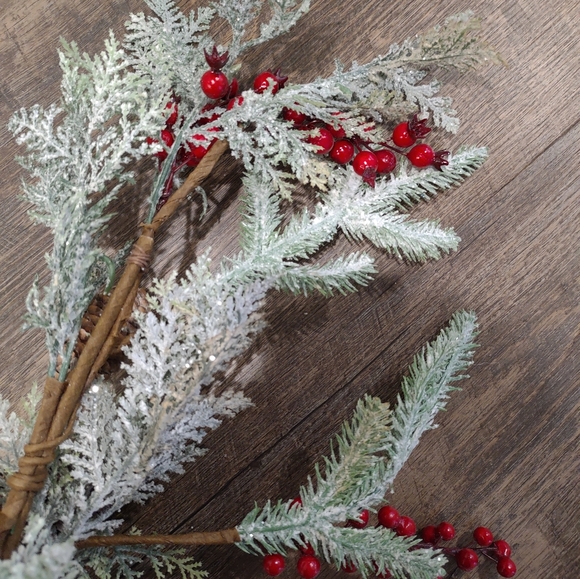 Holiday foliage table runner - pine branches, pine cones, and festive holly - Picture 7 of 7